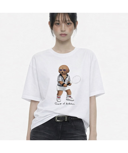 GRAVER（グレーバー）の「[ユニセックス]テニスドッグストリーバー半袖Tシャツ_3カラー（Tシャツ/カットソー・レディース・ネイビー/ホワイト/ブラック・SMALL/LARGE/X-LARGE/MEDIUM）」の2枚目の写真