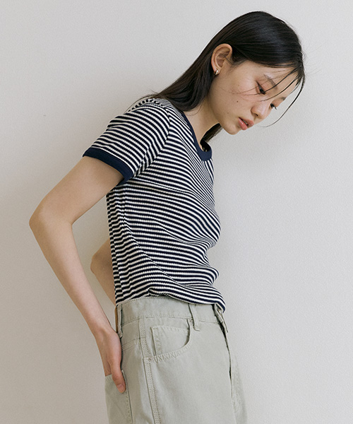 LINGSEOUL(リングソウル)の「stripe linger t-shirts-ivory/navy(Tシャツ/カットソー・レディース・その他・FREE)」の3枚目の写真