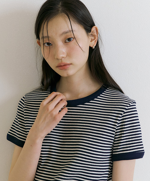 LINGSEOUL(リングソウル)の「stripe linger t-shirts-ivory/navy(Tシャツ/カットソー・レディース・その他・FREE)」の4枚目の写真