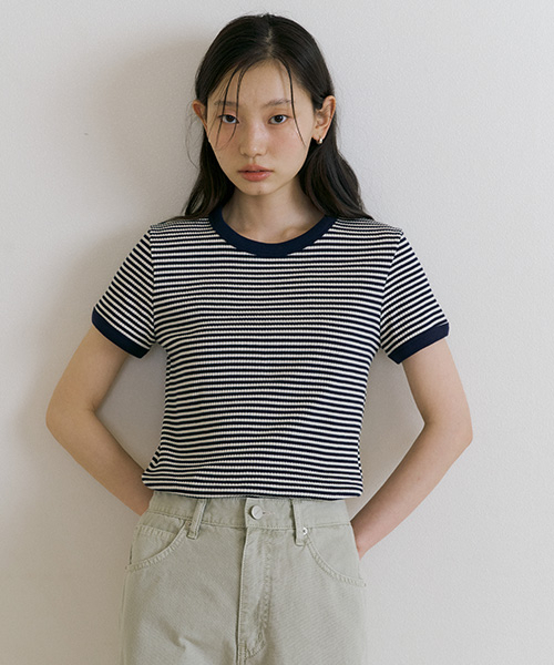 LINGSEOUL(リングソウル)の「stripe linger t-shirts-ivory/navy(Tシャツ/カットソー・レディース・その他・FREE)」の5枚目の写真