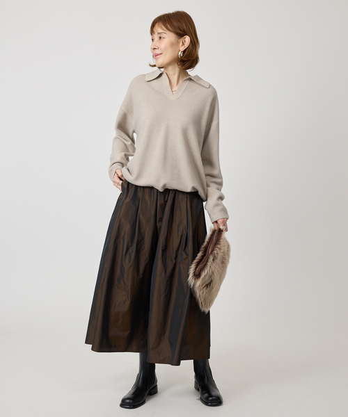 ATON / エイトン | サイドスリット オーバー二ット | 02 | グレー/ブラウン | レディース セール】ATON エイトン Vintage Knit Skipper Sweater KRAGGW0 807