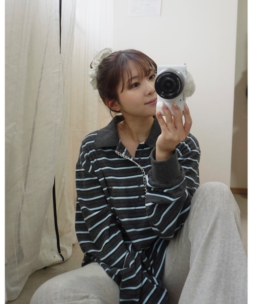 JUMELLE（ジュメロ）の「マルチボーダーポロトップ（Tシャツ/カットソー・レディース・ブラウン/ネイビー/グレー・FREE）」の4枚目の写真