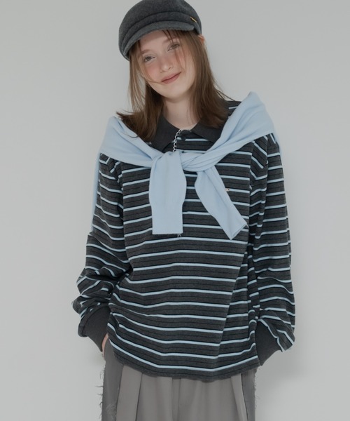 ジュメロ マルチボーダーポロトップ ネイビー マルチボーダーポロトップ（Tシャツ/カットソー）｜JUMELLE（ジュメロ