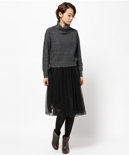 one after another NICE CLAUP（ワンアフターアナザーナイスクラップ）の「【ナイスクラップ】ニットセットワンピース（ワンピース・レディース・ブラック/グレー/オフホワイト・FREE）」の3枚目の写真