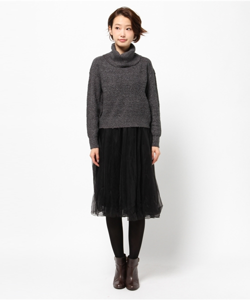 one after another NICE CLAUP（ワンアフターアナザーナイスクラップ）の「【ナイスクラップ】ニットセットワンピース（ワンピース・レディース・ブラック/グレー/オフホワイト・FREE）」の4枚目の写真