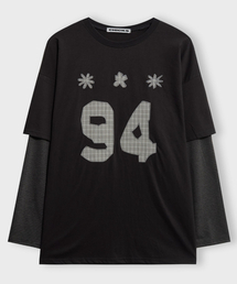 CHICKS（チックス）の「ナインティフォー アプリケ 半袖 レイヤードTシャツ チャコール（Tシャツ/カットソー）」