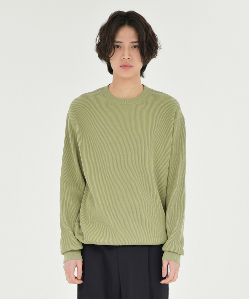 BROWNYARD(ブラウンヤード)の「ハイデンシティクルーネックニット、オリーブグレー(ニット/セーター・メンズ・その他・3/4/5)」の3枚目の写真