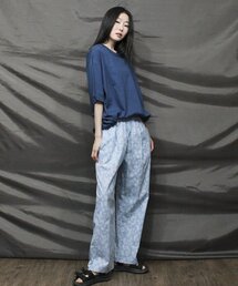 ペイズリー ワイドフィット バンディングパンツ スカイブルー