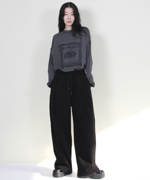 DEMARC(ドゥマーク)の「ワイドフィットコーデュロイワンタックバンディングパンツブラック(その他パンツ・レディース・その他・MEDIUM/LARGE)」の6枚目の写真