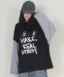 オーバーサイズリアルストリートテキスト長袖Tシャツブラック