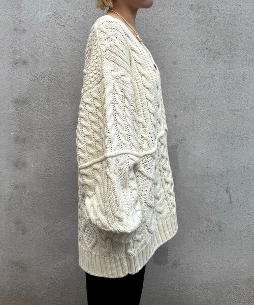 CIAOPANIC（チャオパニック）の「パッチワークチロリアンケーブルカーディガン（カーディガン/ボレロ・レディース・ピンク/ブラウン/グレー/オフホワイト・ONE SIZE）」の14枚目の写真