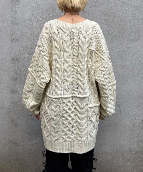 CIAOPANIC（チャオパニック）の「パッチワークチロリアンケーブルカーディガン（カーディガン/ボレロ・レディース・ピンク/ブラウン/グレー/オフホワイト・ONE SIZE）」の15枚目の写真