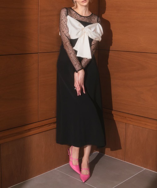 DONOBAN(ドノバン)の「【ANDRESD】big ribbon dress 結婚式 パーティードレス オケージョンドレス お呼ばれ 二次会 成人式 同窓会(ドレス・レディース・ブラック/ブルー・M/S/L)」の4枚目の写真