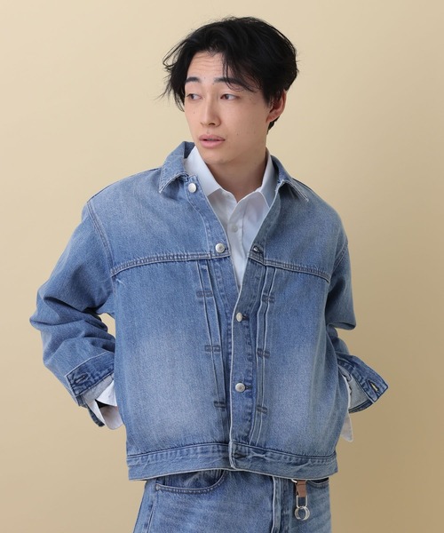 RAGEBLUE(レイジブルー)の「12OZデニム/トラッカージャケット【セットアップ対応】(デニムジャケット・メンズ・ライトブルー/ブラック/ネイビー/ベージュ・LARGE/MEDIUM)」の21枚目の写真