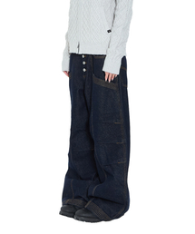 Knee Pin-Tuck Stitched Denim Pants (Blue)