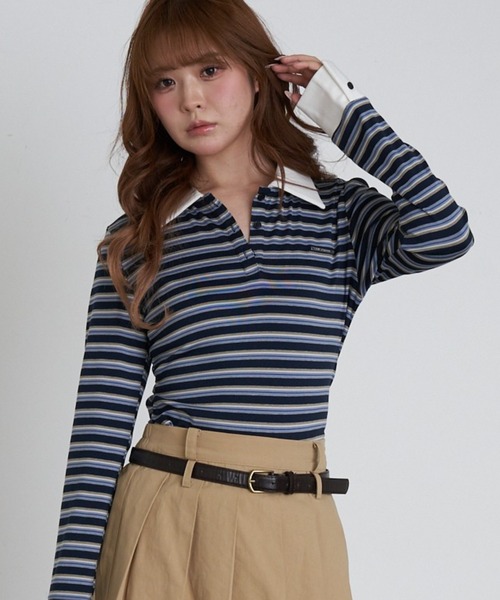 RAY CASSIN（レイカズン）の「マルチボーダー胸刺繍コンパクトポロ（Tシャツ/カットソー・レディース・ホワイト系その他2/ブラウン系その他2/グレー系その他2/ネイビー・FREE）」の4枚目の写真