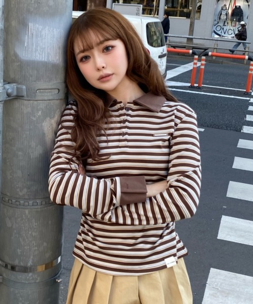 RAY CASSIN（レイカズン）の「マルチボーダー胸刺繍コンパクトポロ（Tシャツ/カットソー・レディース・ホワイト系その他2/ブラウン系その他2/グレー系その他2/ネイビー・FREE）」の3枚目の写真