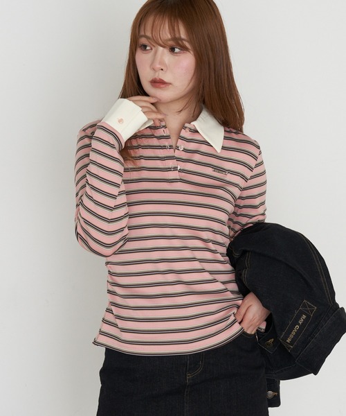 RAY CASSIN(レイカズン)の「マルチボーダー胸刺繍コンパクトポロ(Tシャツ/カットソー・レディース・ホワイト系その他2/ブラウン系その他2/グレー系その他2/ネイビー/ピンク系その他2・FREE)」の5枚目の写真
