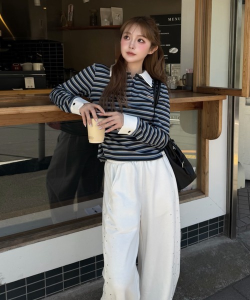 RAY CASSIN(レイカズン)の「マルチボーダー胸刺繍コンパクトポロ(Tシャツ/カットソー・レディース・ホワイト系その他2/ブラウン系その他2/グレー系その他2/ネイビー/ピンク系その他2・FREE)」の18枚目の写真