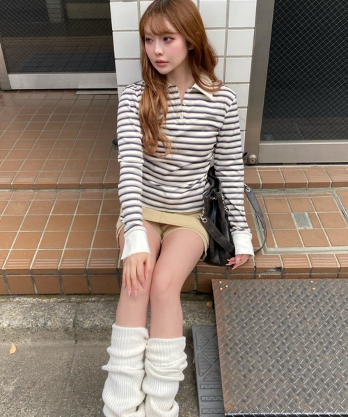 RAY CASSIN（レイカズン）の「マルチボーダー胸刺繍コンパクトポロ（Tシャツ/カットソー・レディース・ホワイト系その他2/ブラウン系その他2/グレー系その他2/ネイビー・FREE）」の7枚目の写真