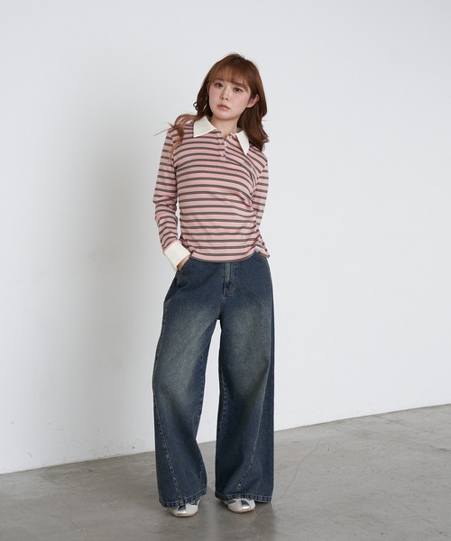 RAY CASSIN（レイカズン）の「マルチボーダー胸刺繍コンパクトポロ（Tシャツ/カットソー・レディース・ホワイト系その他2/ブラウン系その他2/グレー系その他2/ネイビー・FREE）」の10枚目の写真