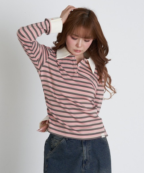 RAY CASSIN（レイカズン）の「マルチボーダー胸刺繍コンパクトポロ（Tシャツ/カットソー・レディース・ホワイト系その他2/ブラウン系その他2/グレー系その他2/ネイビー・FREE）」の21枚目の写真