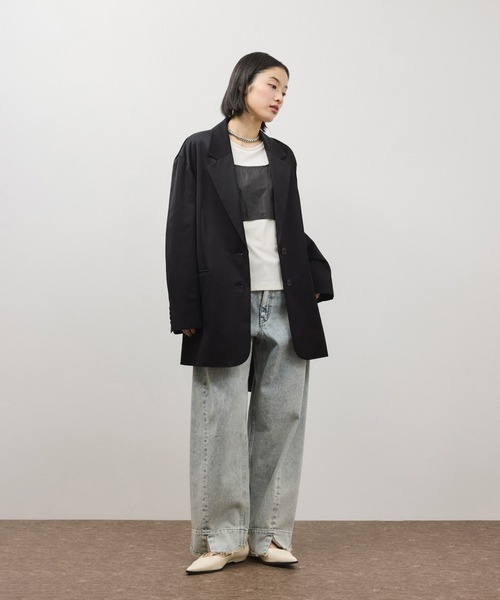 ADAM ET ROPE'（アダムエロペ）の「シルキーリラックスジャケット（テーラードジャケット・レディース・ベージュ/ブラック・38/36）」の6枚目の写真