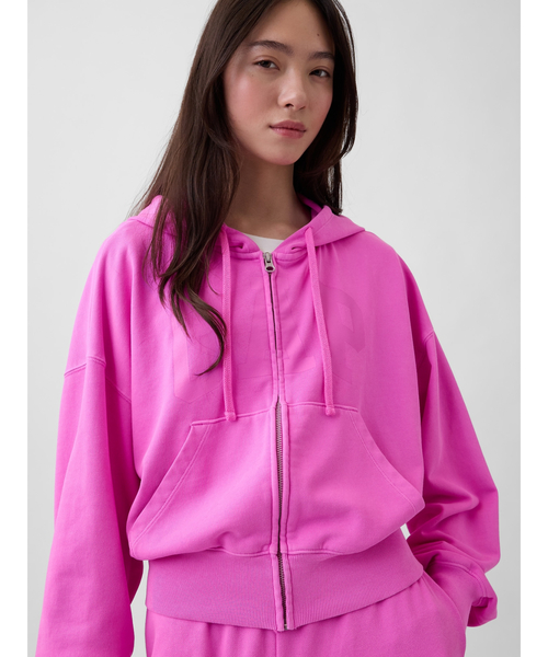 GAP(ギャップ)の「オーバーサイズ GAPロゴ フレンチテリー ジップアップパーカー(パーカー・レディース・ブラック/オフホワイト/グレー/イエロー/ピンク/ブルー・XS/S/M/L/XL/XXS)」の6枚目の写真