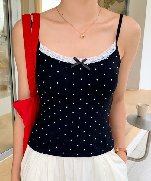 yuue' ( wear )(ユーイ)の「カップ付きレースリボンキャミソール 無地/花柄/ドット柄(キャミソール・レディース・その他1/その他2/ホワイト/ライトグレー/ホワイト系その他/ブラック/アイボリー/グレー・FREE)」の8枚目の写真