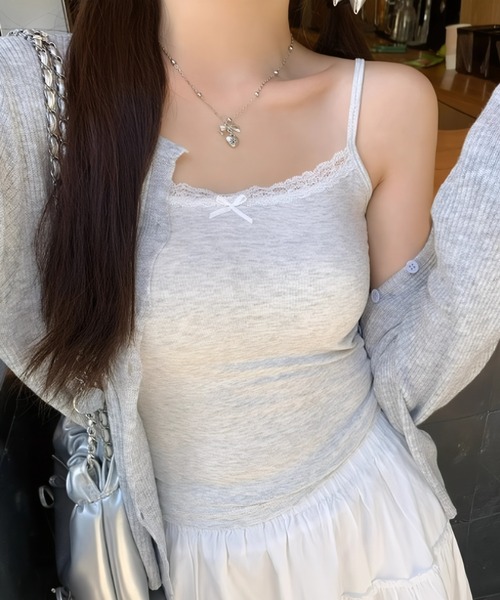 yuue' ( wear )(ユーイ)の「カップ付きレースリボンキャミソール 無地/花柄/ドット柄(キャミソール・レディース・その他1/その他2/ホワイト/ライトグレー/ホワイト系その他/ブラック/アイボリー/グレー・FREE)」の5枚目の写真