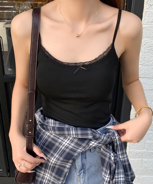 yuue' ( wear )(ユーイ)の「カップ付きレースリボンキャミソール 無地/花柄/ドット柄(キャミソール・レディース・その他1/その他2/ホワイト/ライトグレー/ホワイト系その他/ブラック/アイボリー/グレー・FREE)」の4枚目の写真