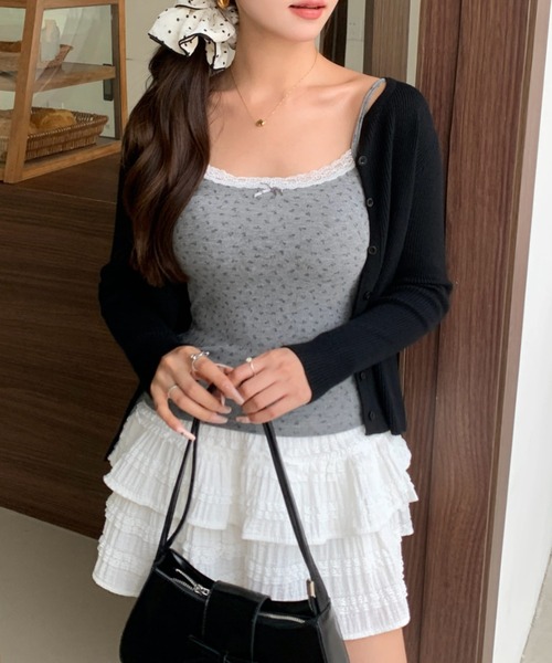 yuue' ( wear )(ユーイ)の「カップ付きレースリボンキャミソール 無地/花柄/ドット柄(キャミソール・レディース・その他1/その他2/ホワイト/ライトグレー/ホワイト系その他/ブラック/アイボリー/グレー・FREE)」の18枚目の写真