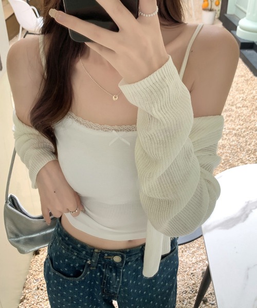 yuue' ( wear )(ユーイ)の「カップ付きレースリボンキャミソール 無地/花柄/ドット柄(キャミソール・レディース・その他1/その他2/ホワイト/ライトグレー/ホワイト系その他/ブラック/アイボリー/グレー・FREE)」の21枚目の写真