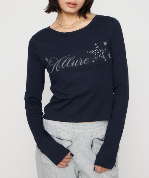 LAGUA GEM（ラグアジェム）の「STAR MOTIF PRINT トップス（Tシャツ/カットソー・レディース・杢グレー/ネイビー/ホワイト・FREE）」の3枚目の写真