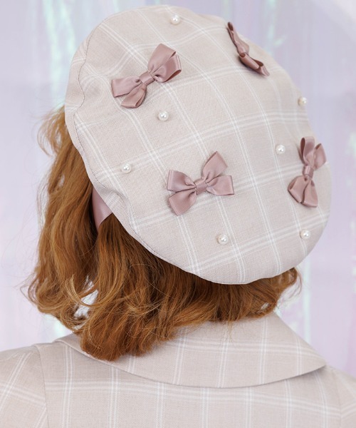 axes femme POETIQUE（アクシーズファムポエティック）の「リボン×パール装飾ベレー（ハンチング/ベレー帽・レディース・ブラック/ベージュ/ミント・FREE）」の3枚目の写真