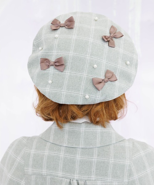 axes femme POETIQUE（アクシーズファムポエティック）の「リボン×パール装飾ベレー（ハンチング/ベレー帽・レディース・ブラック/ベージュ/ミント・FREE）」の4枚目の写真