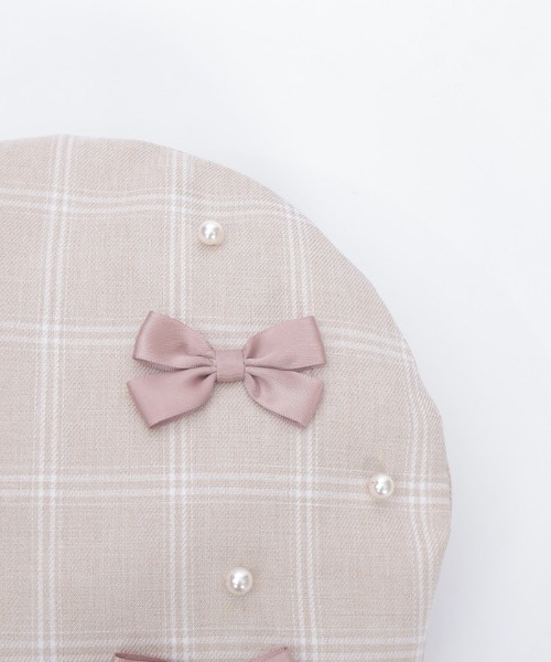 axes femme POETIQUE（アクシーズファムポエティック）の「リボン×パール装飾ベレー（ハンチング/ベレー帽・レディース・ブラック/ベージュ/ミント・FREE）」の8枚目の写真