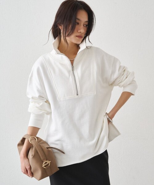 LOUNGEDRESS（ラウンジドレス）の「ハーフZIPプルオーバー（スウェット・レディース・ライトグレー/オフホワイト・FREE）」の7枚目の写真