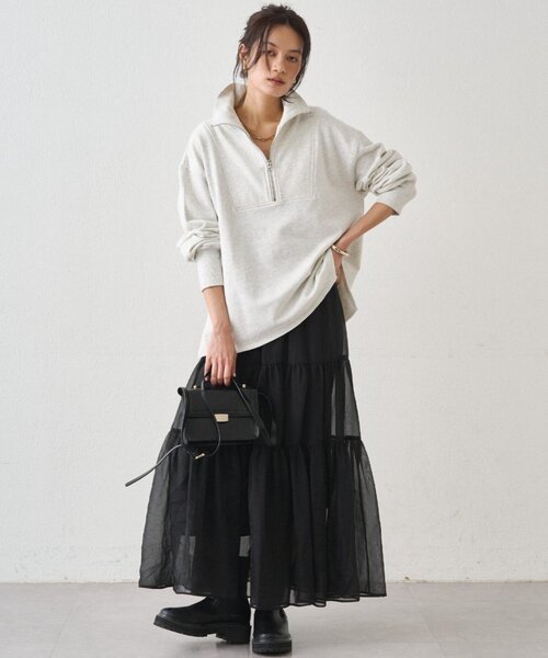 LOUNGEDRESS（ラウンジドレス）の「ハーフZIPプルオーバー（スウェット・レディース・ライトグレー/オフホワイト・FREE）」の19枚目の写真