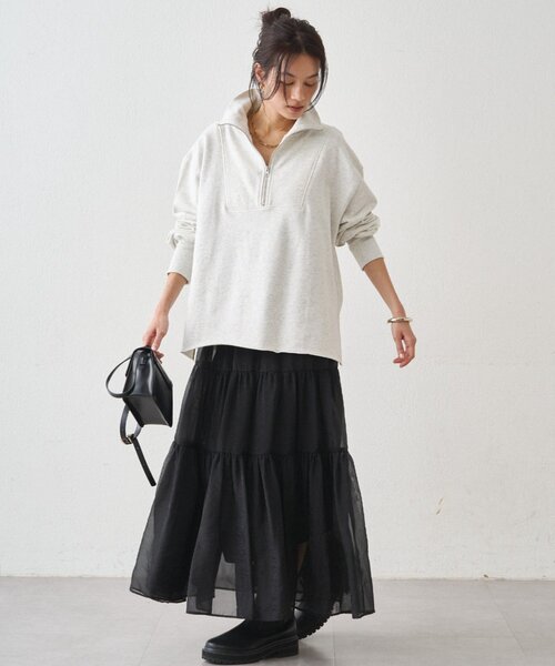 LOUNGEDRESS（ラウンジドレス）の「ハーフZIPプルオーバー（スウェット・レディース・ライトグレー/オフホワイト・FREE）」の20枚目の写真