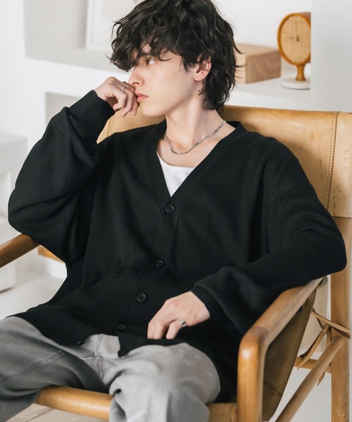 CLEL】Wool Blend Mohair Like Crew Neck Cardigan/ウールブレンド