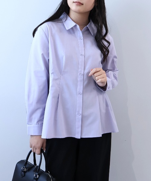 fleur by mint breeze(フルールバイミントブリーズ)の「【L~5L 大きいサイズ】クリアローンサイドタックシャツ(シャツ/ブラウス・レディース・ラベンダー/ネイビー/オフホワイト・LL/5L/4L/3L)」の1枚目の写真