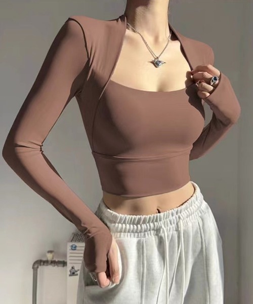 c.u.l(シーユーエル)の「パッド付 タイトフィット スクエア―ネックカットソー culw874(Tシャツ/カットソー・レディース・ベージュ/ホワイト/ブラウン/ブラック・S/M)」の4枚目の写真