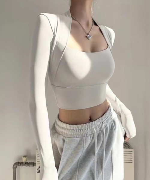 c.u.l(シーユーエル)の「パッド付 タイトフィット スクエア―ネックカットソー culw874(Tシャツ/カットソー・レディース・ベージュ/ホワイト/ブラウン/ブラック・S/M)」の2枚目の写真