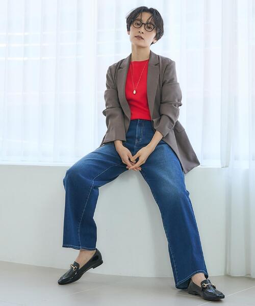 UNTITLED(アンタイトル)の「【洗える/七分袖】ボートネックコットンプルオーバー(ニット/セーター・レディース・ネイビー/レッド系1/ホワイト・02/00)」の11枚目の写真