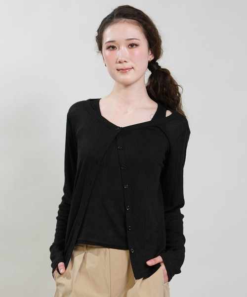 RIKKA FEMME(リッカファム)の「RIKKA FEMME/リッカファム アンサンブル 長袖 カーディガン タンクトップ 2点セット RF6S-2602(アンサンブル・レディース・グレー/ブルー/ブラック・FREE)」の4枚目の写真