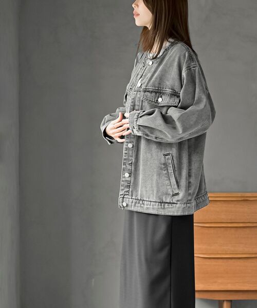 rps(アールピーエス)の「ノーカラービックGジャン(デニムジャケット・レディース・ブラック/ブルー・フリー)」の6枚目の写真