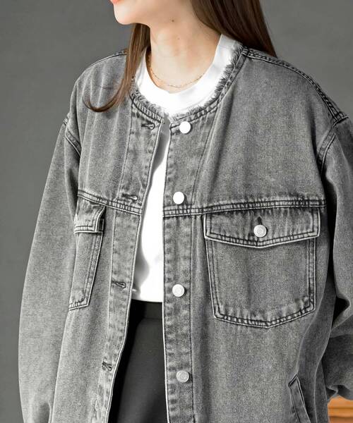 rps(アールピーエス)の「ノーカラービックGジャン(デニムジャケット・レディース・ブラック/ブルー・フリー)」の7枚目の写真