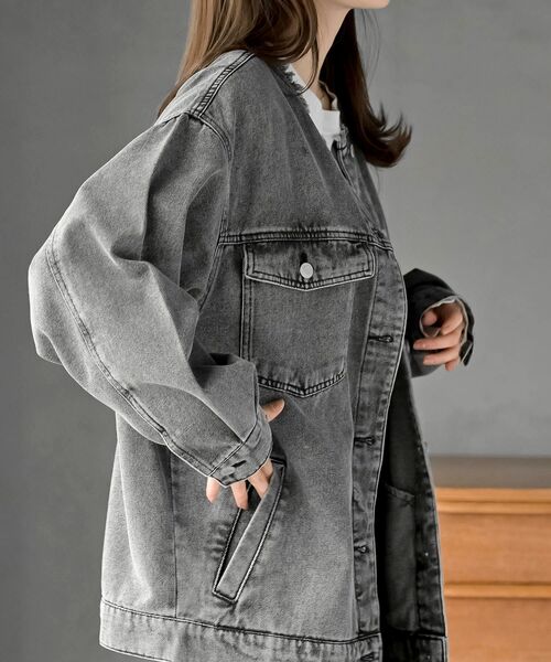 rps(アールピーエス)の「ノーカラービックGジャン(デニムジャケット・レディース・ブラック/ブルー・フリー)」の8枚目の写真