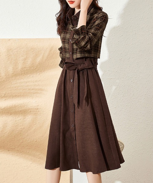 ONEP STAR（ワンピスター）の「チェック柄シャツワンピース（シャツワンピース・レディース・ブラウン・FREE）」の5枚目の写真